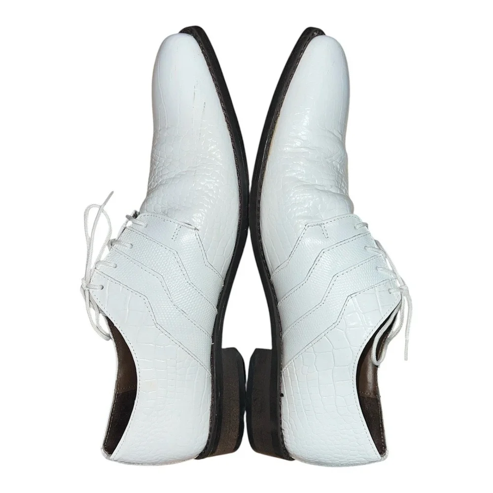 Stacy Adams Oxford Mens 10.5 White Crocodile Embossed Formal Dress Shoes